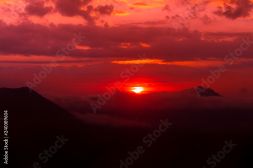 Beautiful sunrise with cloud and mountain in morning.