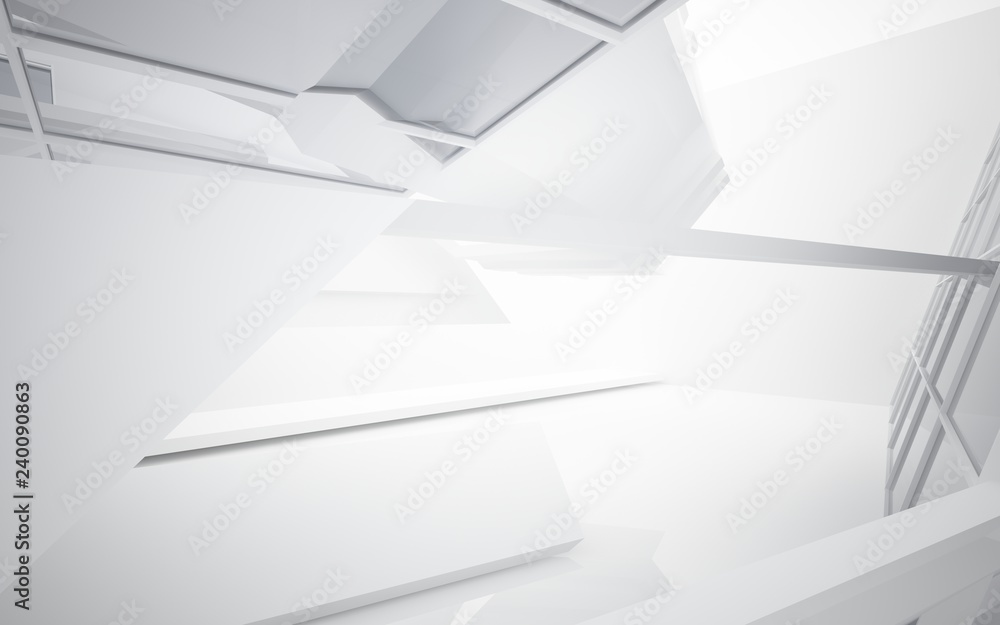 Fototapeta premium Abstract white interior of the future, with neon lighting. 3D illustration and rendering