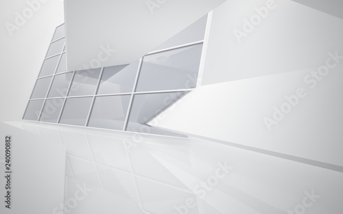 Abstract white interior of the future, with neon lighting. 3D illustration and rendering