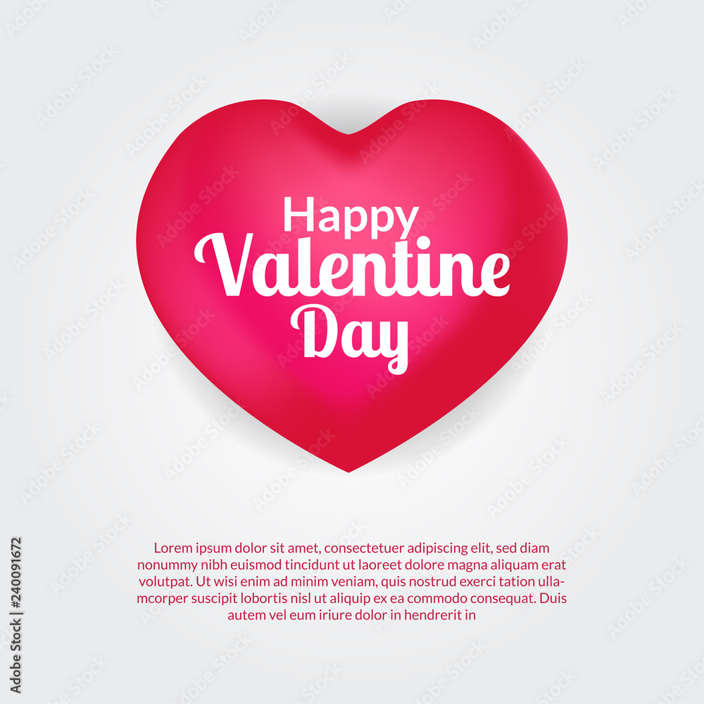 Valentine day banner greeting card template with 3D hearth shape. vector illustration