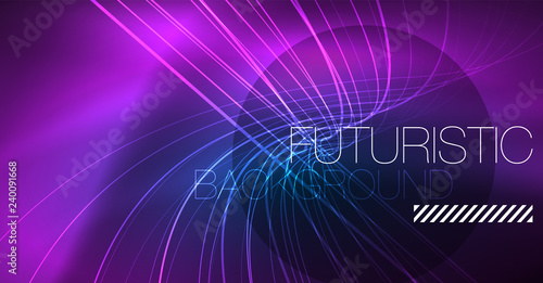 Neon glowing magic background, neon banner, night sky wallpaper. Magic light effect. Christmas abstract pattern.