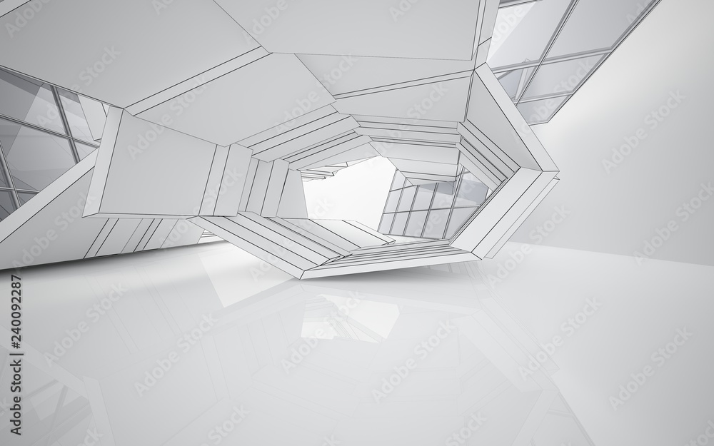 Abstract white interior highlights future with glass. Polygon drawing . Architectural background. 3D illustration and rendering Abstract white interior highlights future with glass. Polygon drawing . Architectural background. 3D illustration and rendering