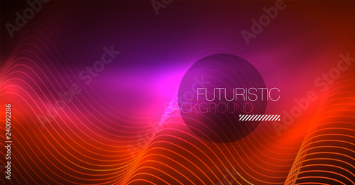 Neon lines wave background. Abstract composition