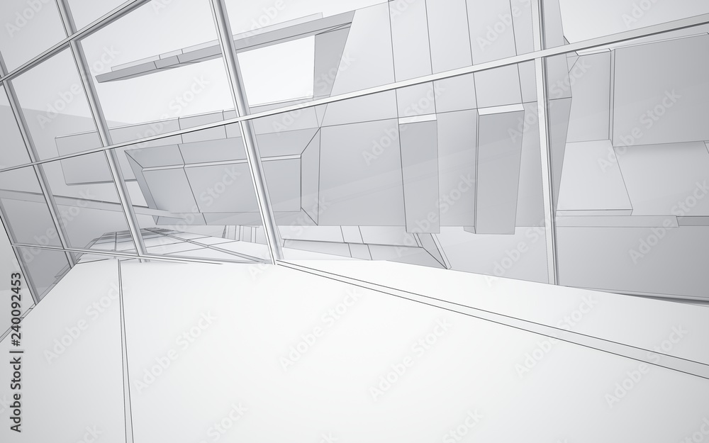 Obraz premium Abstract white interior highlights future with glass. Polygon drawing . Architectural background. 3D illustration and rendering