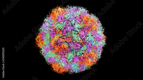 3D CG rendered image of scientifically accurate Human Rhino Virus (common cold virus) Capsid Structure based on PDB : 4RHV (ribbon style)