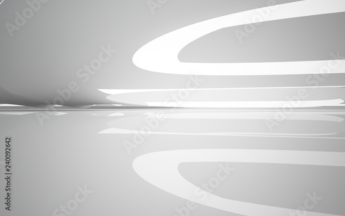 Abstract smooth white interior of the future . Night view from the backlight. Architectural background. 3D illustration and rendering 