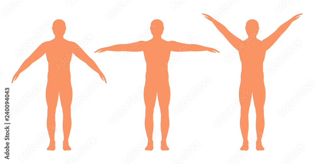 Male silhouette with arms spread out in different directions, vector.