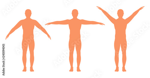 Male silhouette with arms spread out in different directions, vector.