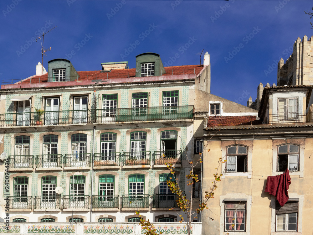 Lisbon - Portugal, traditional Portuguese houses lined with characteristic tiles