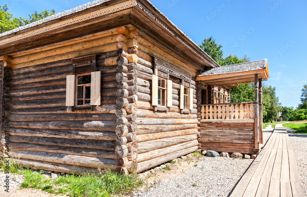 Traditional russian old wooden house in the village