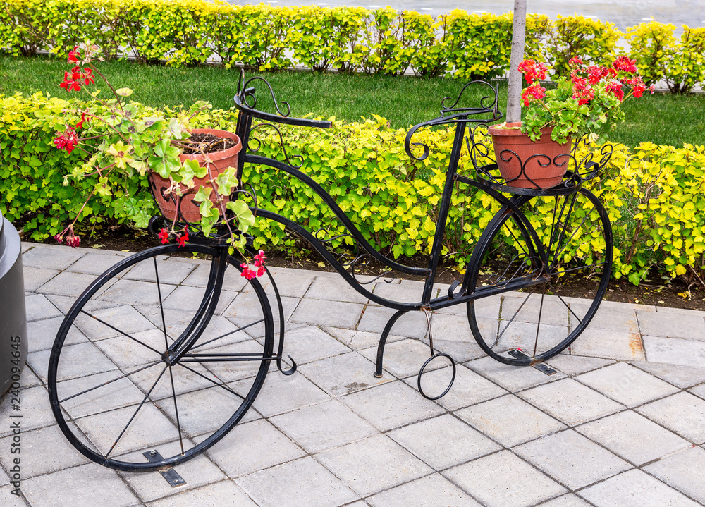 Flowers composition with stylized bicycle
