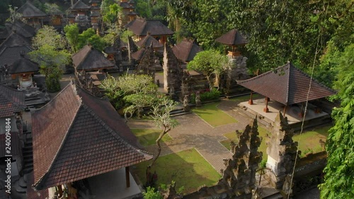 Aerial shot of the Pura Gunung Lebah temple in Ubud on the Bali island photo