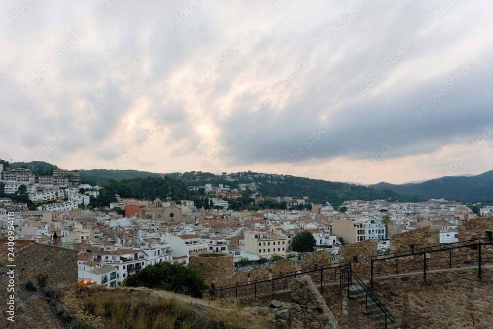 Tossa de Mar, Catalonia, Spain, August 6, 2018. View of the ancient city from the walls of a medieval fortress