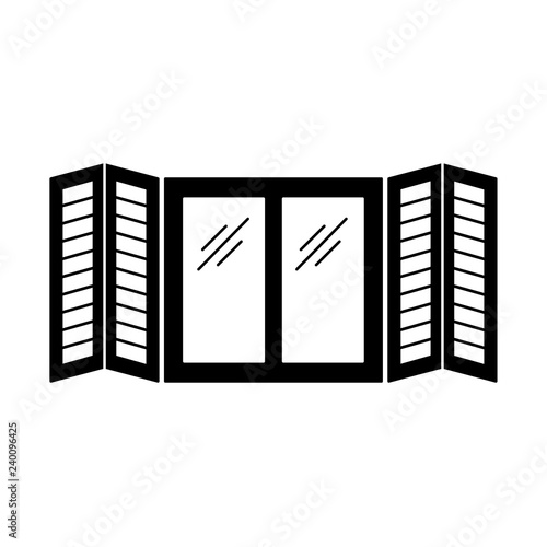 Black & white illustration of old window shutter. Vector flat icon of wooden vintage outdoor jalousie. Isolated object