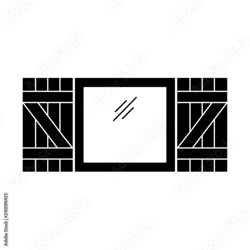 Black & white illustration of old window shutter. Vector flat icon of wooden vintage outdoor jalousie. Isolated object