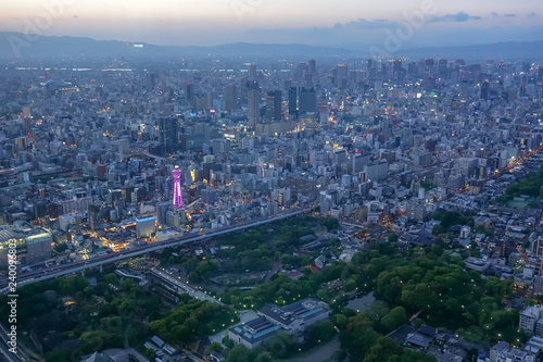 City sky view in night in Osaka