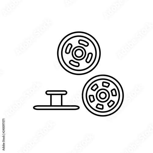 Black & white illustration of metal snap fasteners. Stud denim buttons. Vector line icon. Isolated object