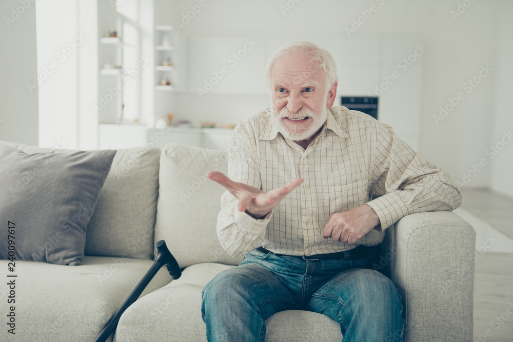 Close up photo of grey hair he his him grandpa with raised hand Close up photo of grey hair he his him grandpa with raised hand