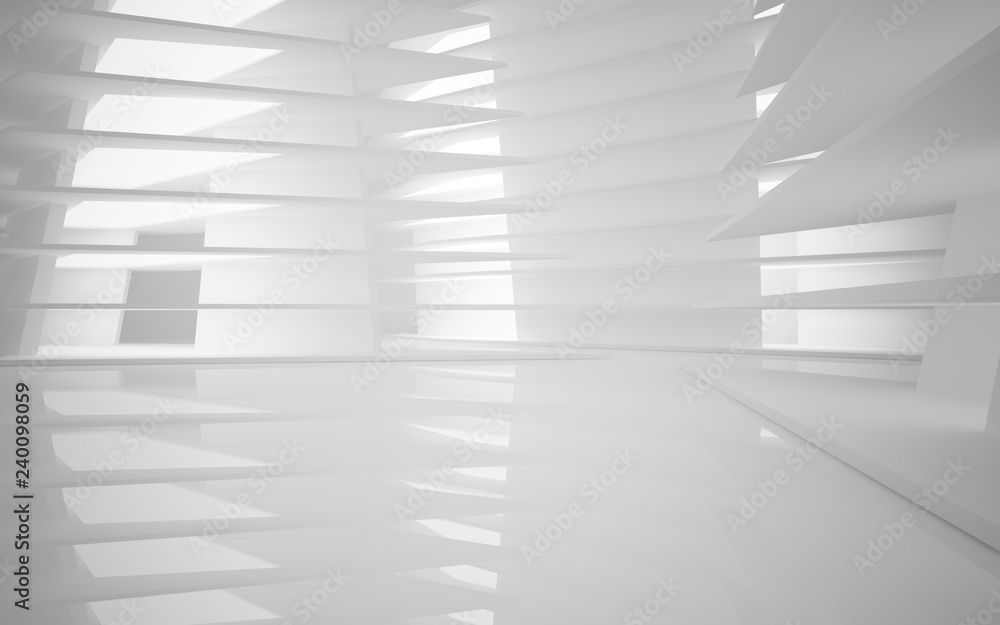 Abstract white interior of the future, with neon lighting. 3D illustration and rendering