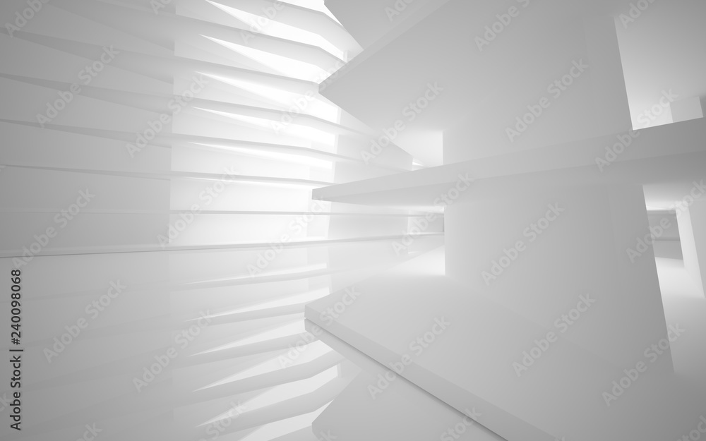 Obraz premium Abstract white interior of the future, with neon lighting. 3D illustration and rendering