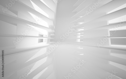 Fototapeta Naklejka Na Ścianę i Meble -  Abstract white interior of the future, with neon lighting. 3D illustration and rendering