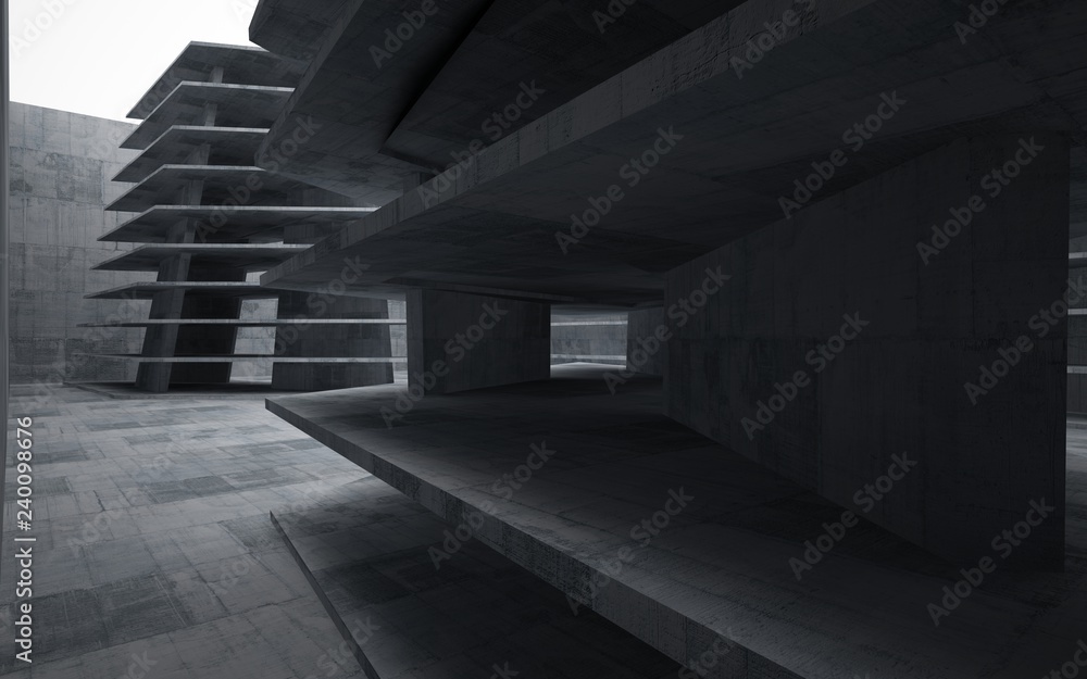 Fototapeta premium Abstract interior of glass and concrete. Architectural background. 3D illustration and rendering 