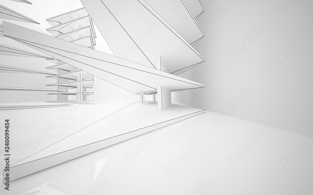 Abstract white interior highlights future. Polygon drawing . Architectural background. 3D illustration and rendering Abstract white interior highlights future. Polygon drawing . Architectural background. 3D illustration and rendering