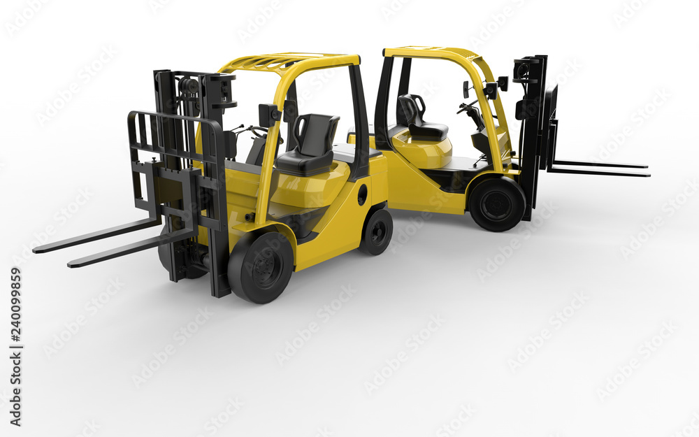 3D render - industrial forklift team 3D render - industrial forklift team