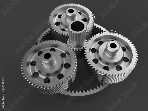 3D render - detailed metallic gears on black background