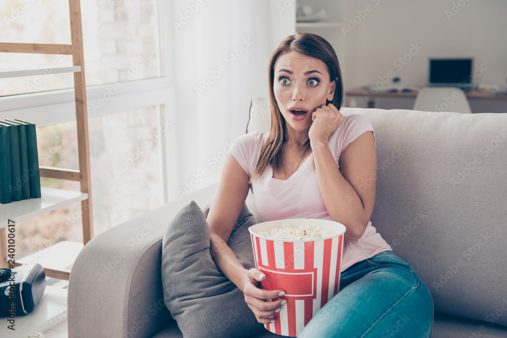 Fototapeta premium Portrait of nice cute lovely attractive funny amazed girl studen