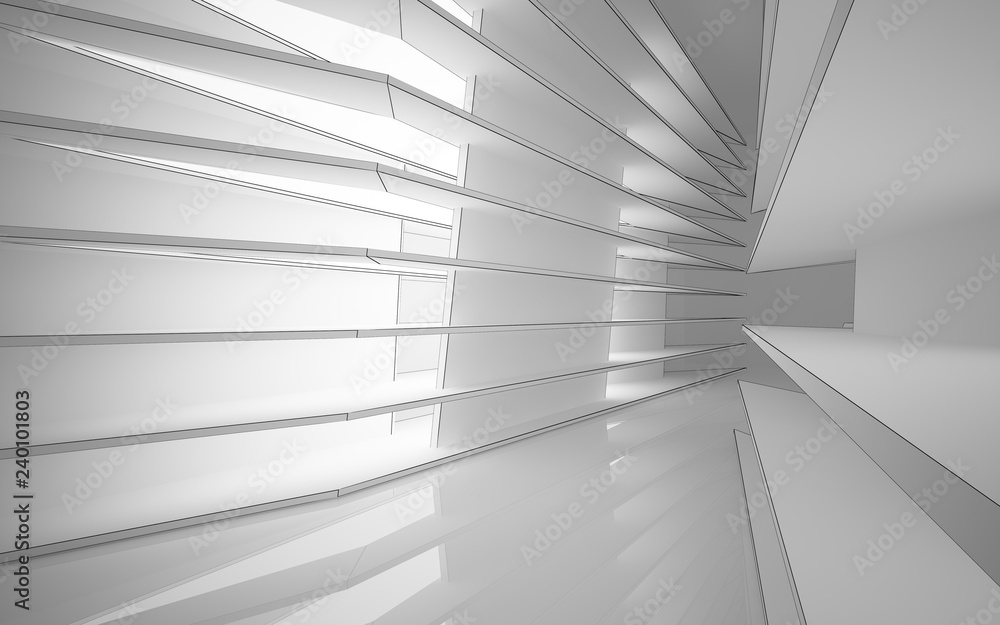 Obraz premium Abstract white interior highlights future. Polygon black drawing. Architectural background. 3D illustration and rendering