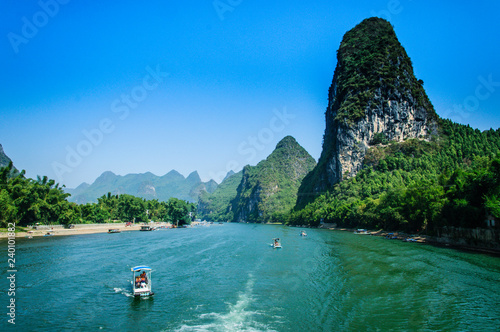 Mountains and river scenery with blue sky