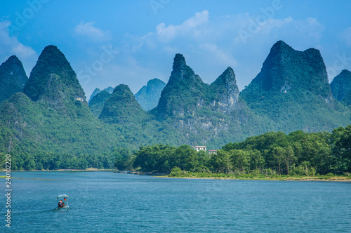 Beautiful mountains and river scenery with blue sky, Yangshuo, China. © carl