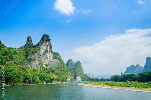 Mountains and river scenery with blue sky 