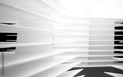 Fototapeta Naklejka Na Ścianę i Meble -  Abstract white interior of the future, with glossy black wall and floor. 3D illustration and rendering