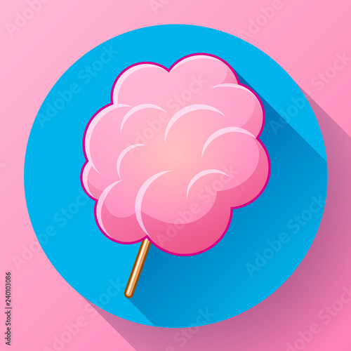 Icon of cotton candy, sugar cloud on stick, candy-floss, vector illustration in flat style