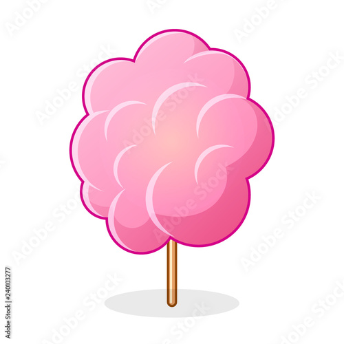 Icon of cotton candy, sugar cloud on stick isolated on white background, candy-floss, vector illustration in flat style