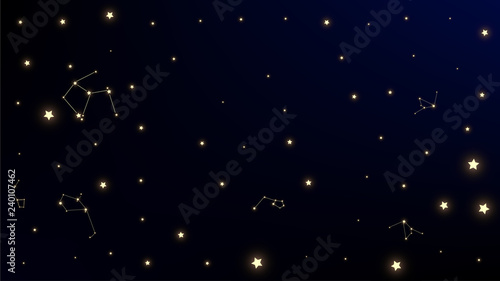 Constellation Map. Astronomical Print. Dark Blue Galaxy Pattern. Beautiful Cosmic Sky with Many Stars.     Vector Milky Way Background.