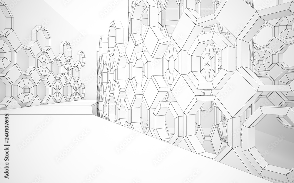 Fototapeta premium Abstract white interior highlights future. Polygon drawing . Architectural background. 3D illustration and rendering