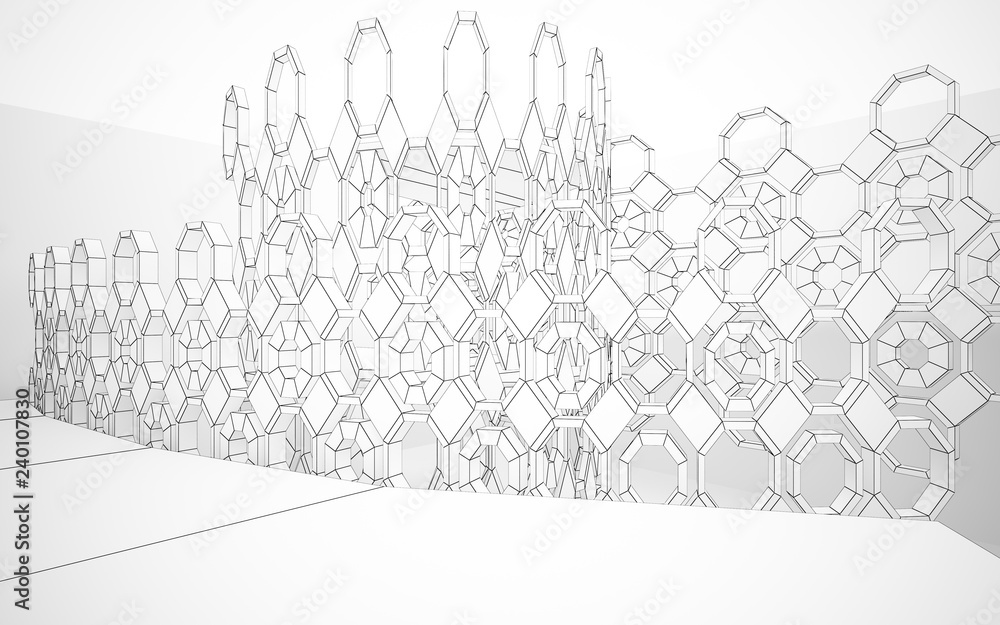 Fototapeta premium Abstract white interior highlights future. Polygon drawing . Architectural background. 3D illustration and rendering