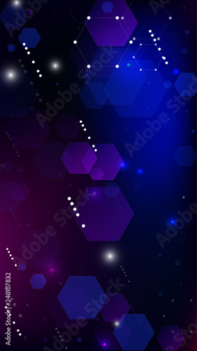 Blockchain Technology Background. Futuristic Cyberspace with Hexagon Fractals. Vertical Template BG for Mobile Device. Digital Tehnology Backdrop. Vector  Technology Blockchain Background.