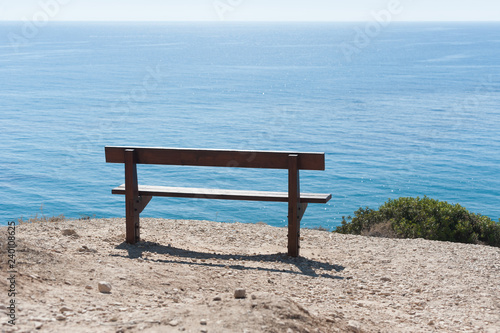 Bench with scenic view of Mediterranean sea at Cyprus