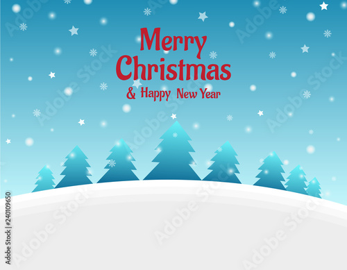 Christmas Background with Tree and Snowfall - Vector Illustration