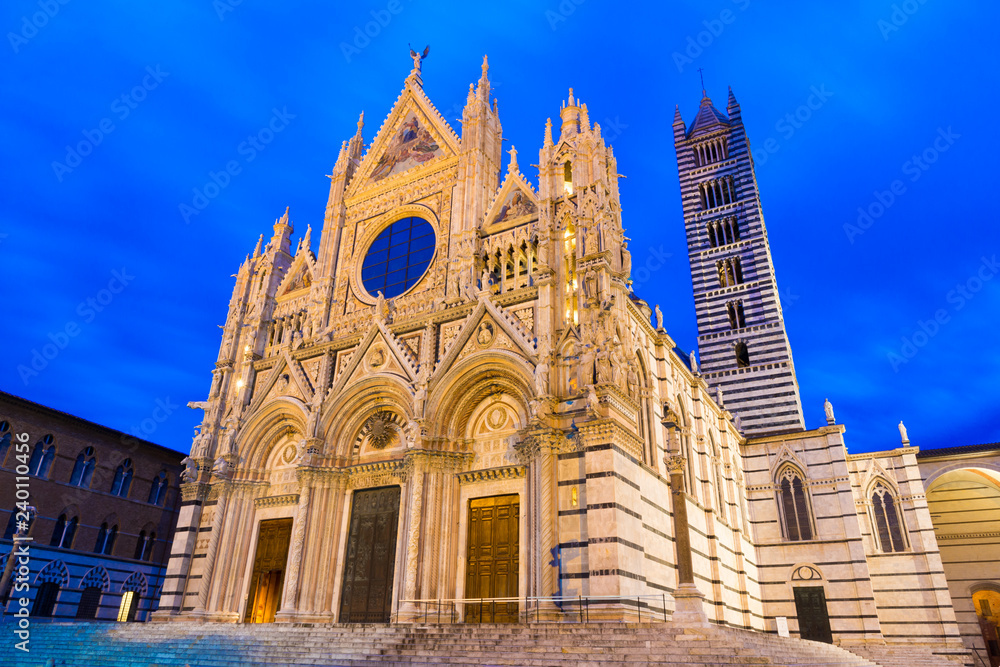 Siena Cathedral (1348) in winter at sunset in Siena, Italy