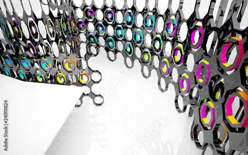 Wallpaper Mural abstract architectural interior with gradient geometric glass sculpture. 3D illustration and rendering Torontodigital.ca