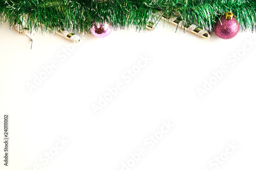 white background decorated with Christmas toys