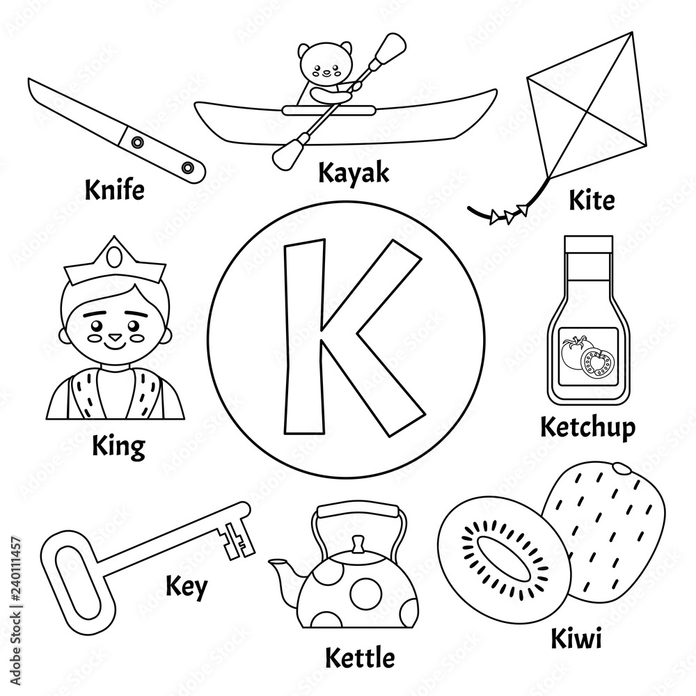 Vector cute kids animal alphabet. Letter K. Set of cute cartoon ...
