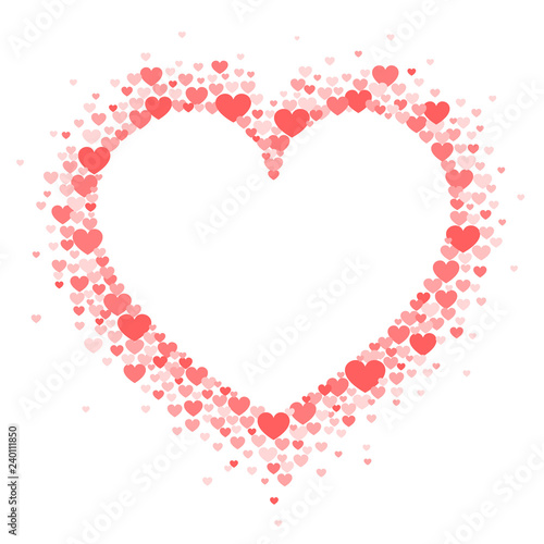 Frame of coral hearts in the shape of a hart. Vector Valentine's day greeting card or wedding invitation