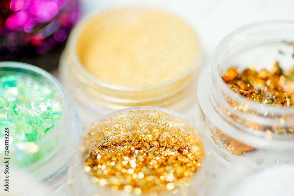 Collection of nail glitters of different colors Collection of nail glitters of different colors