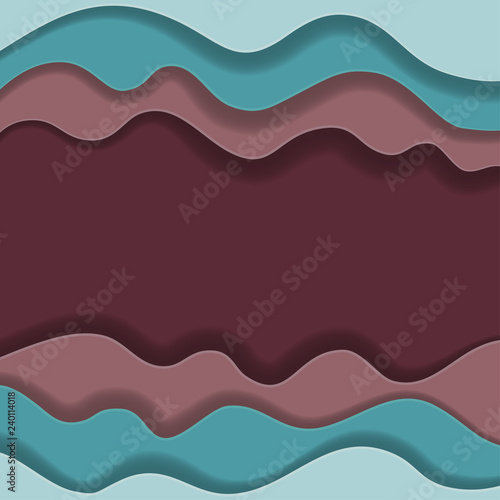  Colored paper waves, abstract, geometric background texture  layers of depth in shades of blue   and maroon. Paper cut style.